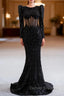 Black Mermaid Sequins Pearls Long Sleeve Prom Dress