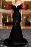 Black Mermaid Sequins Puff Sleeve Prom Dress
