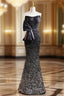 Black Mermaid Sequins Strapless Prom Dress