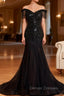 Black Mermaid Tulle Off the Shoulder Beading Prom Dress