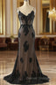 Black Mermaid V-neckline Straps Lace Party Dress, Black Mermaid Prom Dress