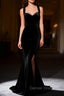 Black Mermaid Velvet Lace Straps Prom Dress