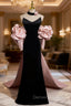 Black Mermaid Velvet Spaghetti Straps Pink Flower Prom Dress