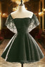 Black Off Shoulder Lace Sweetheart Lovely Short Homecoming Dress, Black Party Dress