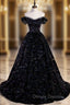 Black Off Shoulder Shiny Beaded Long Prom Dress A-line Black Evening Dress prom Dress shops