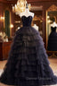 Black Off Shoulder Tulle Long Prom Dress, Black Formal Evening Dress