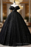 Black Off Shoulder Tulle Long Prom Dress, Black Formal Evening Dress