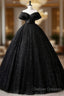 Black Off Shoulder Tulle Long Prom Dress, Black Formal Evening Dress