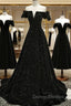 Black Off Shoulder Velvet Long Party Dress Prom Dress, Black Simple Evening Dress