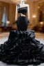 Black Organza Mermaid Long Sleeve Beading Prom Dress