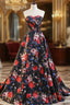 Black Print Satin Sweethearth Prom Dress With Split