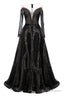Black Prom Dresses A-line Heavily Beading Long Sleeves Women Evening Dresses