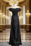 Black Satin Off the Shoulder Pleats Prom Dress