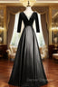 Black Satin Velvet Long Sleeve Prom Dress