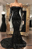 Black Sequin Long Sleeve Mermaid Prom Dress