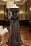Black Sequins Off the Shoulder Short Sleeve Prom Dress