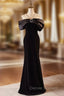 Black Sheath Velvet Pearls Prom Dress