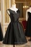 Black Short V-neckline Knee Length Party Dress, Black Homecoming Dress Prom Dress