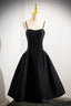 Black Spaghetti Strap Satin Short Prom Dress, Simple A-Line Homecoming Party Dress