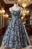 Black Spaghetti Straps Flower Print Homecoming Dress