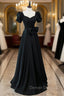 Black Square Puff Sleeve Beading Prom Dress