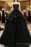 Black Straps Beaded Scoop Tulle Long Formal Dress, Black Tulle Sweet 16 Dress