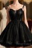 Black Straps Tulle Short Homecoming Dress Prom Dress, Little Black Party Dress