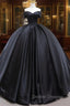 Black Sweetheart Neck Satin Long Prom Gown, Black Sweet 16 Dress