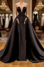 Black Sweetheart Overskirt Long Evening Gowns With Appliques