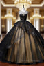 Black Tulle Backless Beading Quinceanera Dress