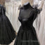 Black Tulle Floor Length Long Party Dress with Slit, Black Evening Dress