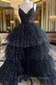 Black Tulle Spaghetti Straps Prom Dress