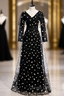 Black Tulle Long Sleeve V-neck Little Daisy Prom Dress