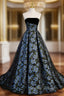 Black Tulle Print Strapless Prom Dress