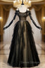 Black Tulle Sequins Beading Spaghetti Straps Prom Dress