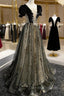 Black Tulle Sequins Long Prom Dress, Black A-Line Formal Evening Dress