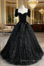 Black Tulle Sequins Strapless Prom Dress
