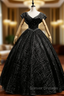 Black Tulle Sequins V-Neck Beading Quinceanera Dress