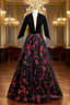 Black Tulle Sequins V-neck Short Sleeve Backless Prom Dress