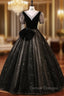 Black Tulle Sequins V-neck Short Sleeve Quinceanera Dress