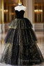 Black Tulle Sequins Velvet Sweetheart Prom Dress