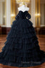 Black Tulle Tiers Sweetheart Prom Dress