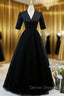 Black Tulle V-neck Short Sleeve Prom Dress