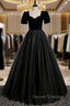 Black Tulle Velvet Short Sleeve Prom Dress