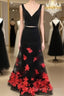 Black Two Pieces Applique Long Prom Dress, Black Evening Dress