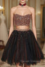 Black Two Pieces Beads Tulle Short Prom Dress Black Homecoming Dress