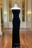 Black Velvet A-line Straps Wedding Party Dress, Black Long Evening Dress Prom Dress