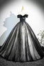 Black Velvet And Tulle Long Prom Dress, Elegant Off The Shoulder Party Dress