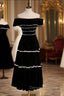 Black Velvet Off the Shoulder Pearls Short Prom Dress