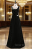 Black Velvet Scoop Neck Pearls Prom Dress